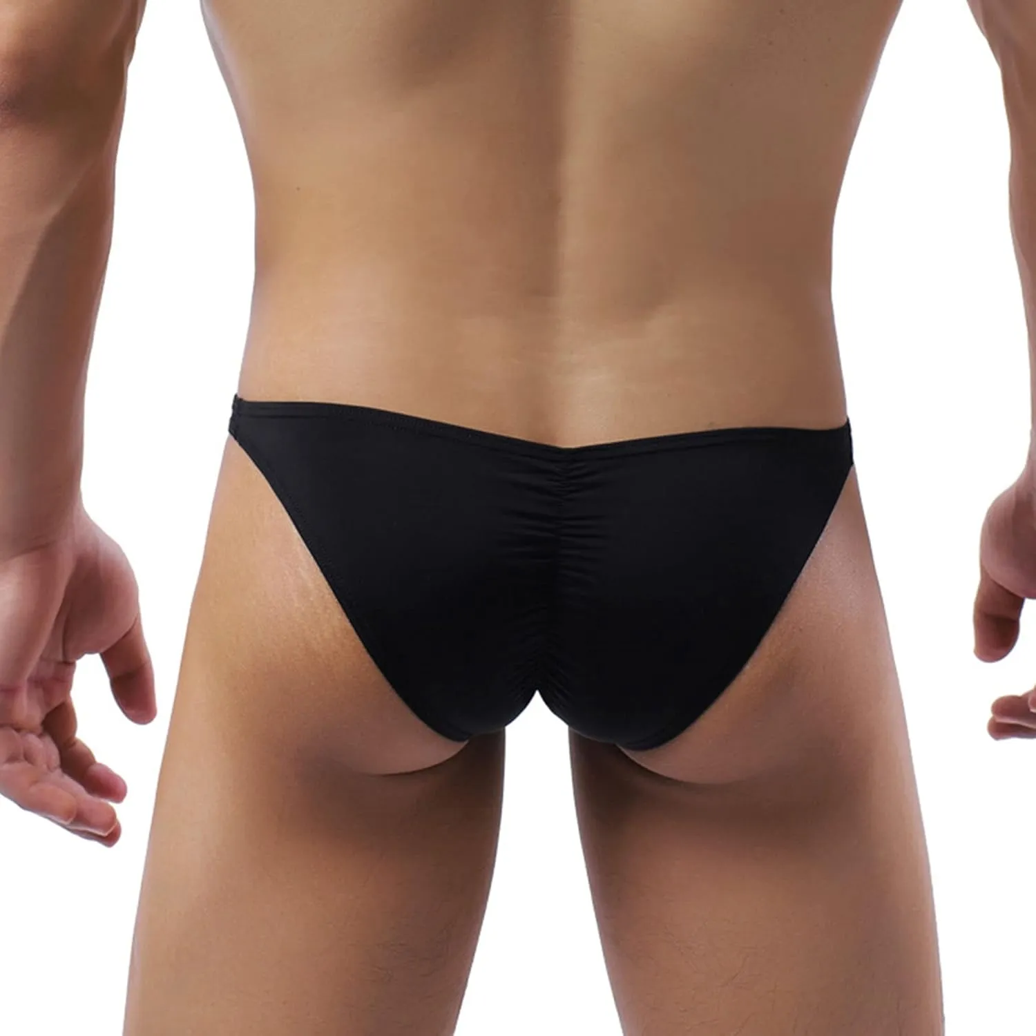 JEsilunmaMY Mens Stretch Ice Silk Bikini Briefs Low Rise Bulge Enhancing Pouch Underwear Back Pleated Solid Color Briefs