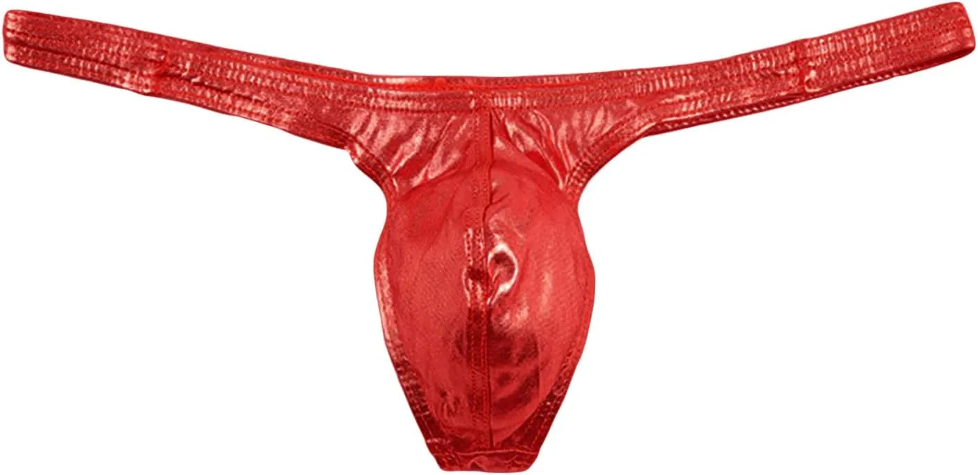 JEsilunmaMY Mens Stretch U Convex Thongs Low Waist Shiny Leather Pouch G-String Briefs Sexy Panties T-Back Bikini Underwear