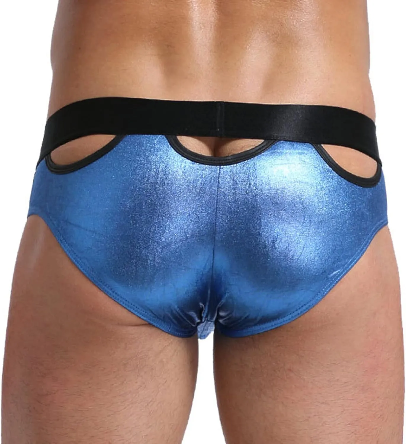 JEsilunmaMY Shiny Leather Briefs for Men Low Waist Hollow Out Bulge Pouch Underwear Sexy Cutout Panties Jockstrap Underpants