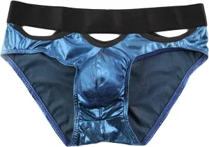 JEsilunmaMY Shiny Leather Briefs for Men Low Waist Hollow Out Bulge Pouch Underwear Sexy Cutout Panties Jockstrap Underpants