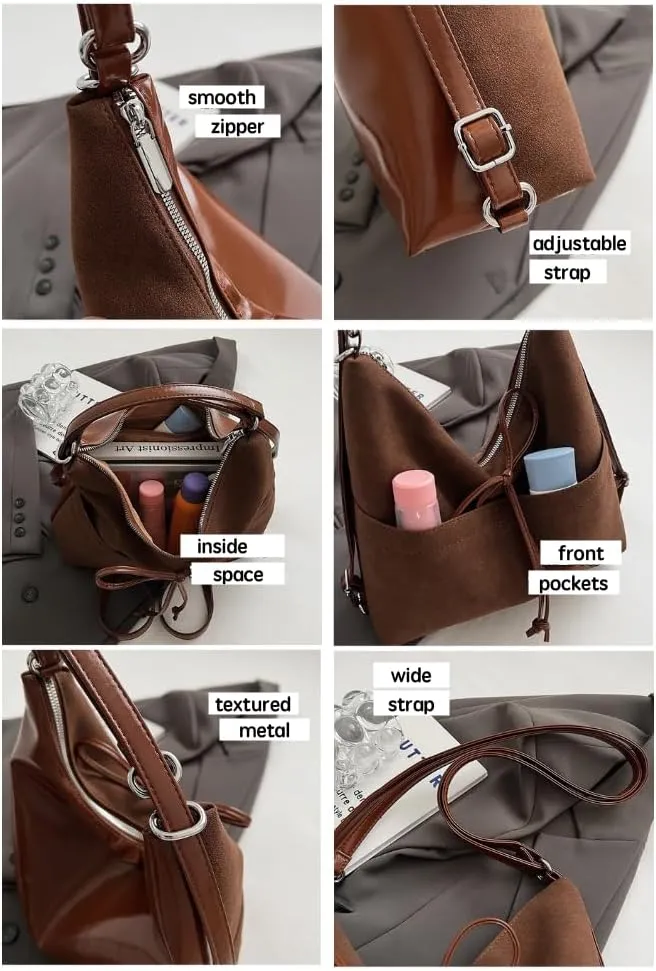 JHTPSLR Coquette Suede Hobo Bags for Women Bow Shoulder Bag Purse Backpack Vintage Slouchy Bag Cute Coquette Stuff (Black)