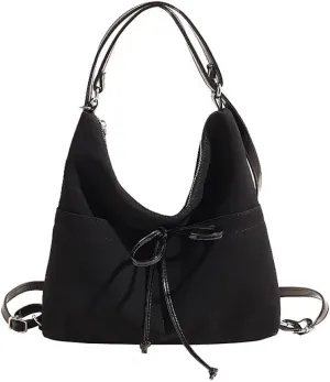 JHTPSLR Coquette Suede Hobo Bags for Women Bow Shoulder Bag Purse Backpack Vintage Slouchy Bag Cute Coquette Stuff (Black)