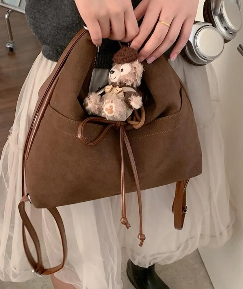 JHTPSLR Coquette Suede Hobo Bags for Women Bow Shoulder Bag Purse Backpack Vintage Slouchy Bag Cute Coquette Stuff (Brown)