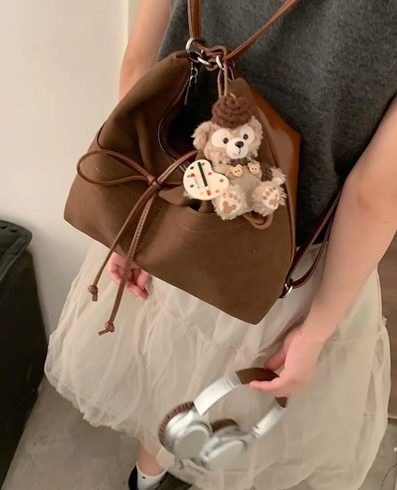 JHTPSLR Coquette Suede Hobo Bags for Women Bow Shoulder Bag Purse Backpack Vintage Slouchy Bag Cute Coquette Stuff (Brown)