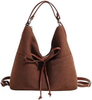 JHTPSLR Coquette Suede Hobo Bags for Women Bow Shoulder Bag Purse Backpack Vintage Slouchy Bag Cute Coquette Stuff (Brown)