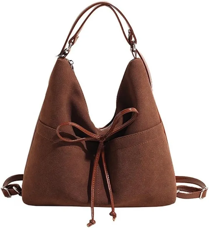 JHTPSLR Coquette Suede Hobo Bags for Women Bow Shoulder Bag Purse Backpack Vintage Slouchy Bag Cute Coquette Stuff (Brown)