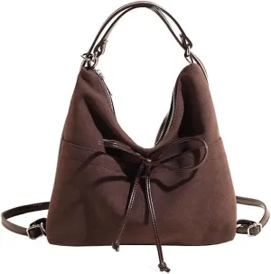 JHTPSLR Coquette Suede Hobo Bags for Women Bow Shoulder Bag Purse Backpack Vintage Slouchy Bag Cute Coquette Stuff (Coffee)