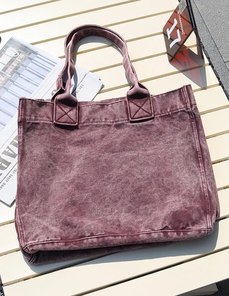 JHTPSLR Denim Tote Bag for Women Jeans Bag Vintage Denim Handbags Shoulder Bag Hand Tote Casual Vintage Preppy