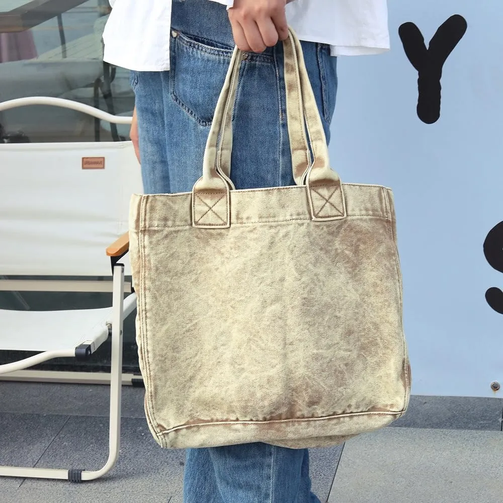 JHTPSLR Denim Tote Bag for Women Jeans Bag Vintage Denim Handbags Shoulder Bag Hand Tote Casual Vintage Preppy
