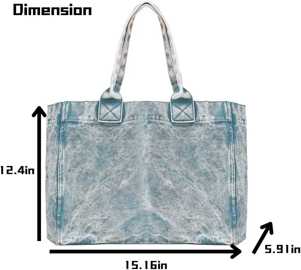 JHTPSLR Denim Tote Bag for Women Jeans Bag Vintage Denim Handbags Shoulder Bag Hand Tote Casual Vintage Preppy