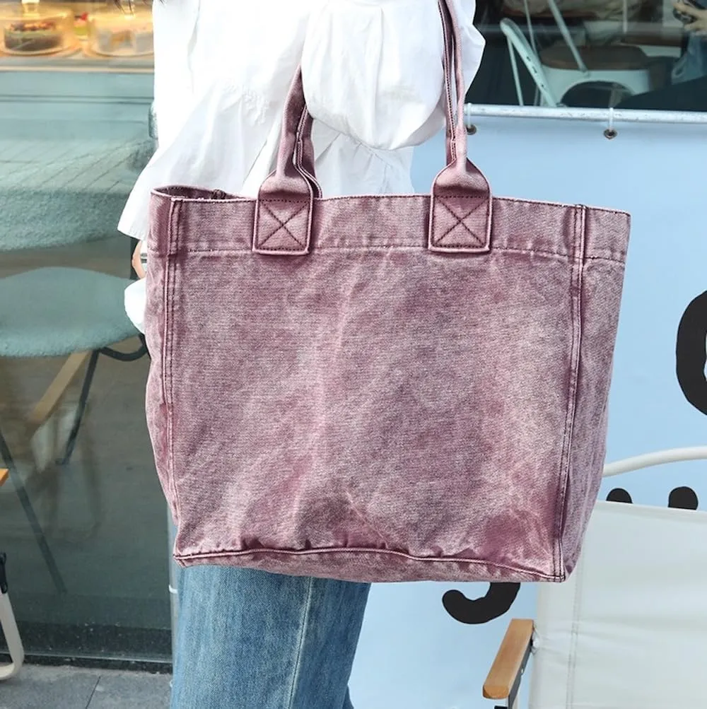 JHTPSLR Denim Tote Bag for Women Jeans Bag Vintage Denim Handbags Shoulder Bag Hand Tote Casual Vintage Preppy