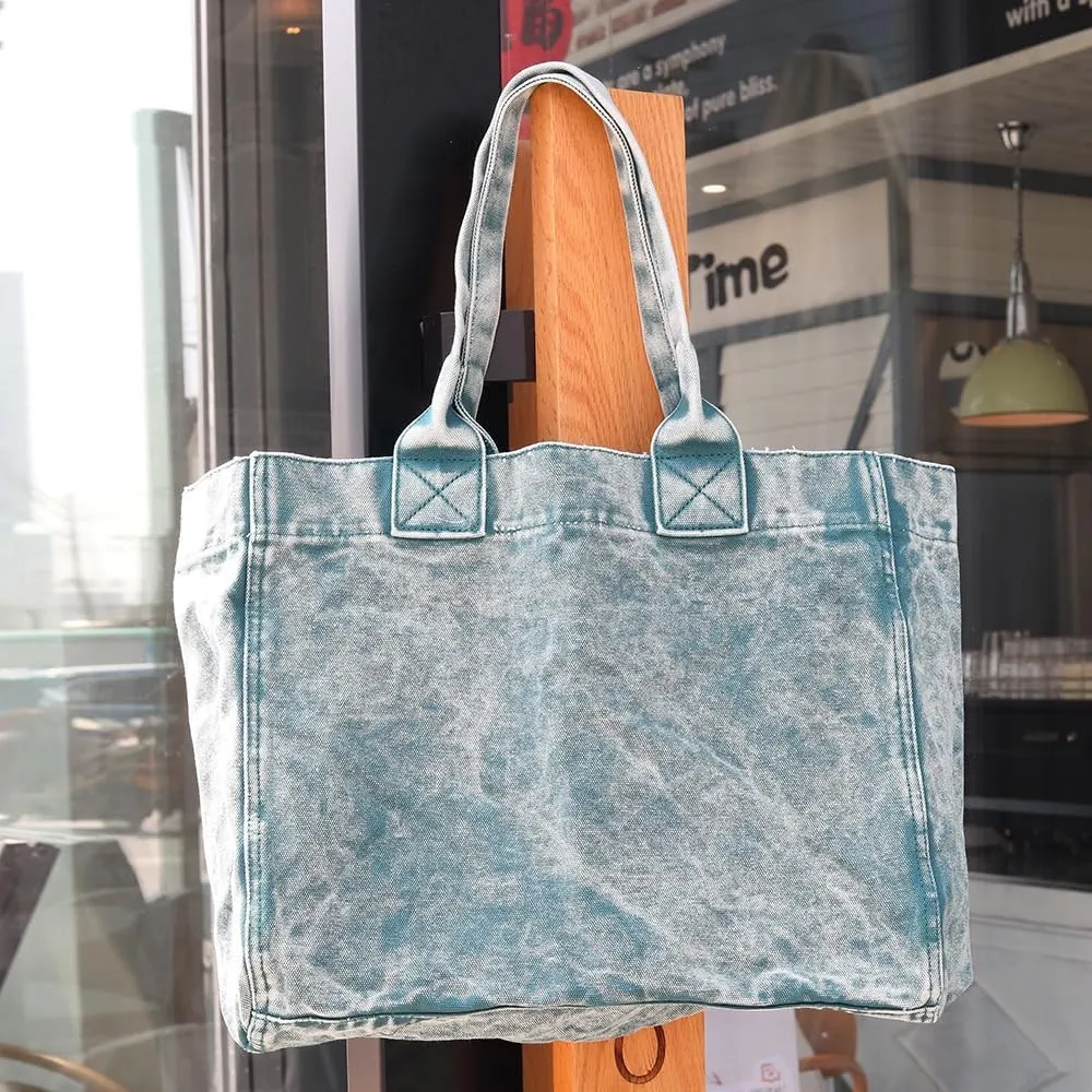 JHTPSLR Denim Tote Bag for Women Jeans Bag Vintage Denim Handbags Shoulder Bag Hand Tote Casual Vintage Preppy