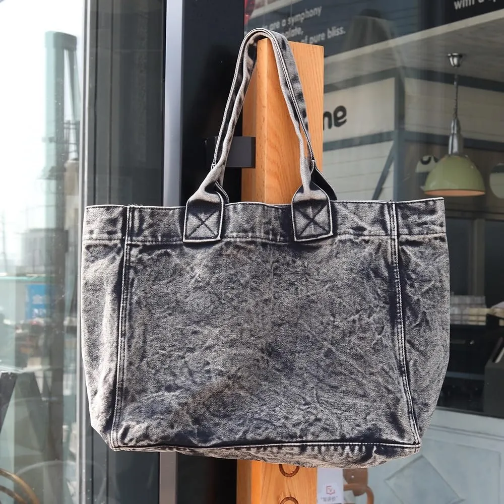 JHTPSLR Denim Tote Bag for Women Jeans Bag Vintage Denim Handbags Shoulder Bag Hand Tote Casual Vintage Preppy