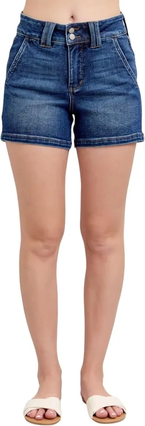 Judy Blue Women's High-Rise Double Button Waistband Denim Shorts