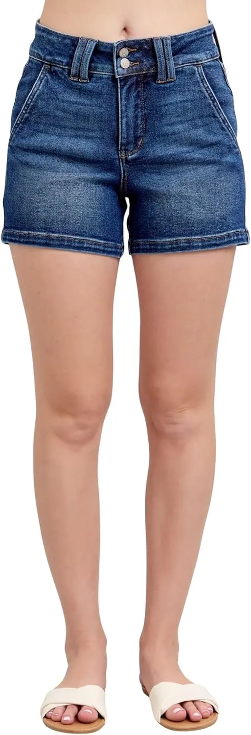 Judy Blue Women's High-Rise Double Button Waistband Denim Shorts