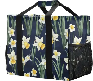 JUNZAN Aesthetic Daffodils Utility Totes Foldable Beach Bag Tote With Compartments Reusable Bags For Groceries Canvas Car Tote Bag