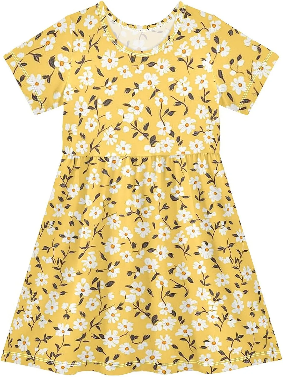 JUNZAN Daisy Florals Green Girls Casual Dresses Short Sleeve Ruffle Dresses for Baby Girls'