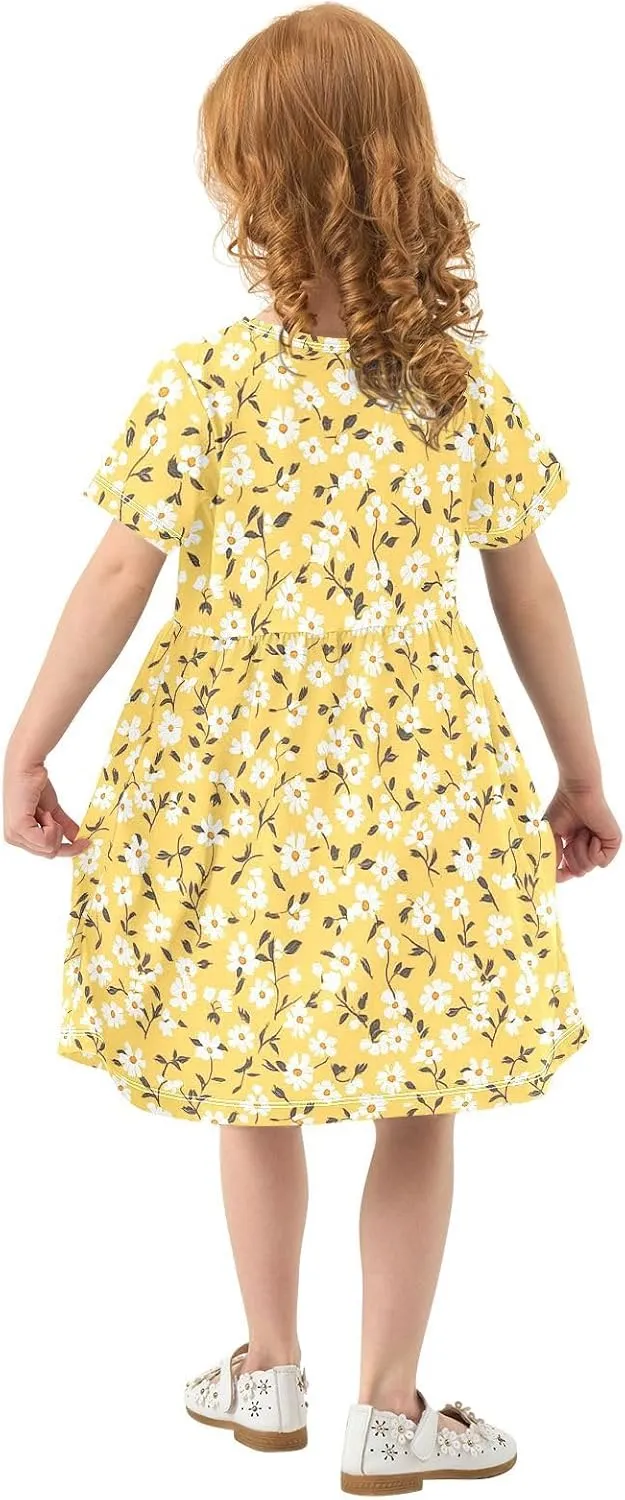 JUNZAN Daisy Florals Green Girls Casual Dresses Short Sleeve Ruffle Dresses for Baby Girls'