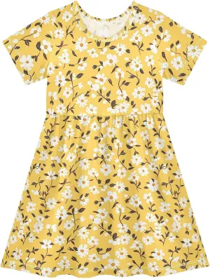 JUNZAN Daisy Florals Green Girls Casual Dresses Short Sleeve Ruffle Dresses for Baby Girls'