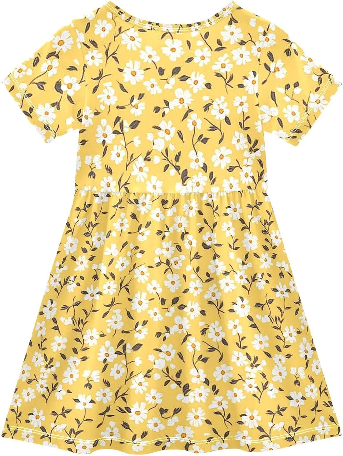 JUNZAN Daisy Florals Green Girls Casual Dresses Short Sleeve Ruffle Dresses for Baby Girls'