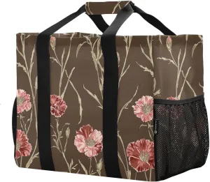 JUNZAN Floral in Brown_2 Utility Bag Foldable Beach Tote With Compartments Shopping Bags Reusable Canvas Laundry Totes