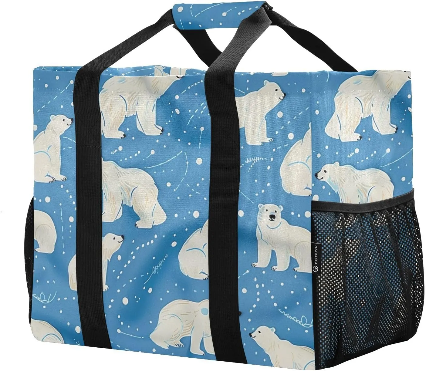 JUNZAN Polar Bears Utility Totes Foldable Beach Bag Tote Waterproof Grocery Bags Reusable Canvas Laundry Bag Travel