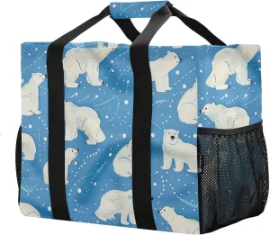 JUNZAN Polar Bears Utility Totes Foldable Beach Bag Tote Waterproof Grocery Bags Reusable Canvas Laundry Bag Travel