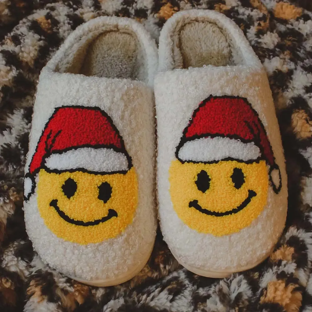 Just Smiley Yellow Christmas Plush Slippers