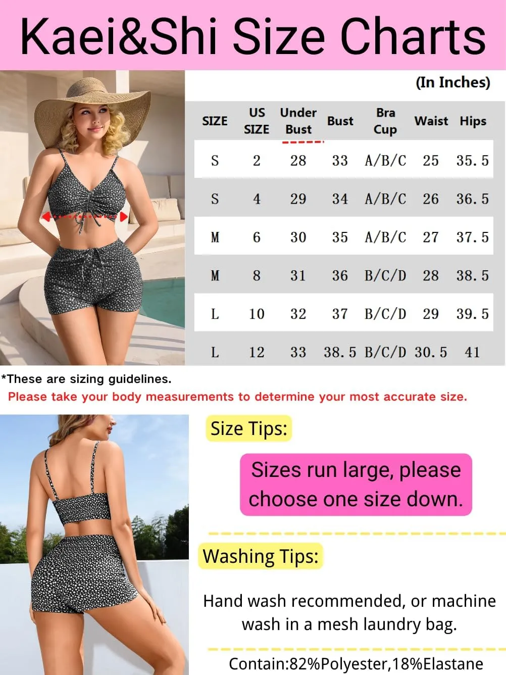 Kaei&Shi Boy Short Bikini Sets for Women,Modest Two Piece High Waisted Shorts Bikinis,Cute Floral Ruched Boyshort Swimsuits