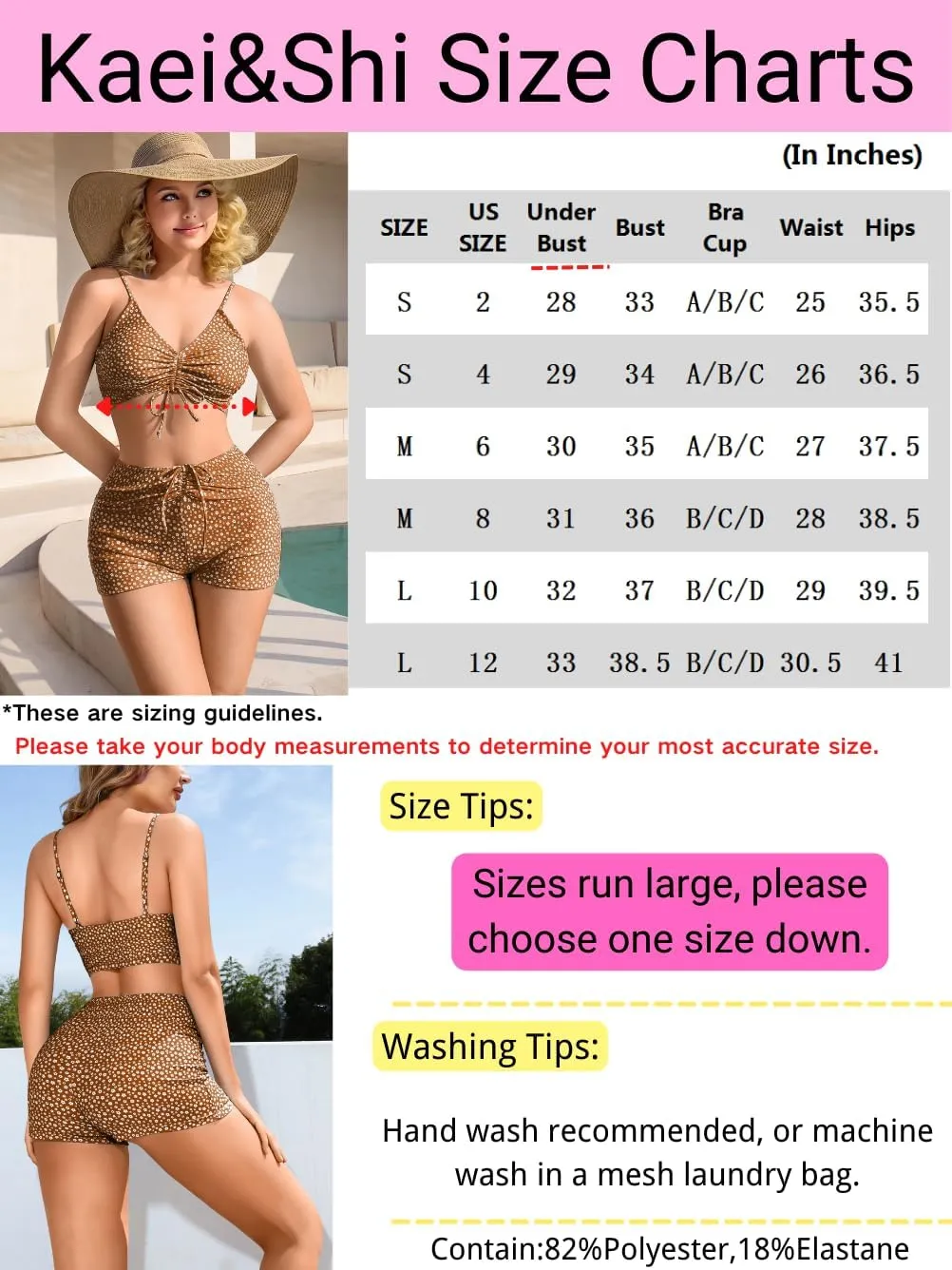 Kaei&Shi Boy Short Bikini Sets for Women,Modest Two Piece High Waisted Shorts Bikinis,Cute Floral Ruched Boyshort Swimsuits