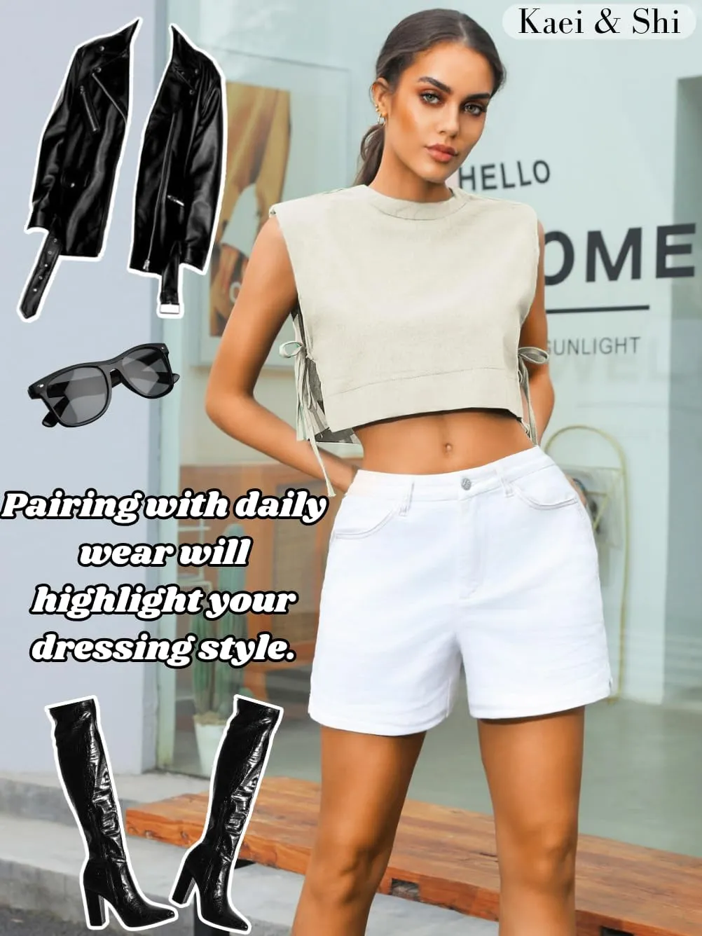 Kaei&Shi Casual Linen Two Piece Set Women,Sexy Drawstring High Waisted Wide Leg Pants,Sleeveless Crop Top,Summer Outfit