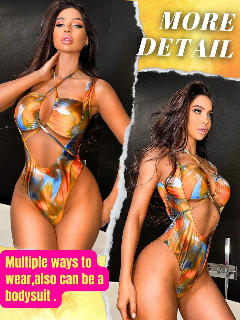 Kaei&Shi Cut Out One Piece Swimsuit,Strappy String Monokini Miami Outfit,Sexy Bathing Suit for Women