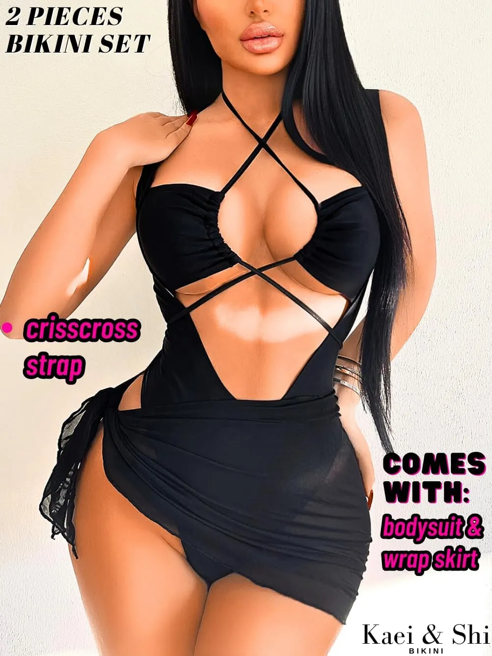 Kaei&Shi Cut Out One Piece Swimsuit,Strappy String Monokini Miami Outfit,Sexy Bathing Suit for Women