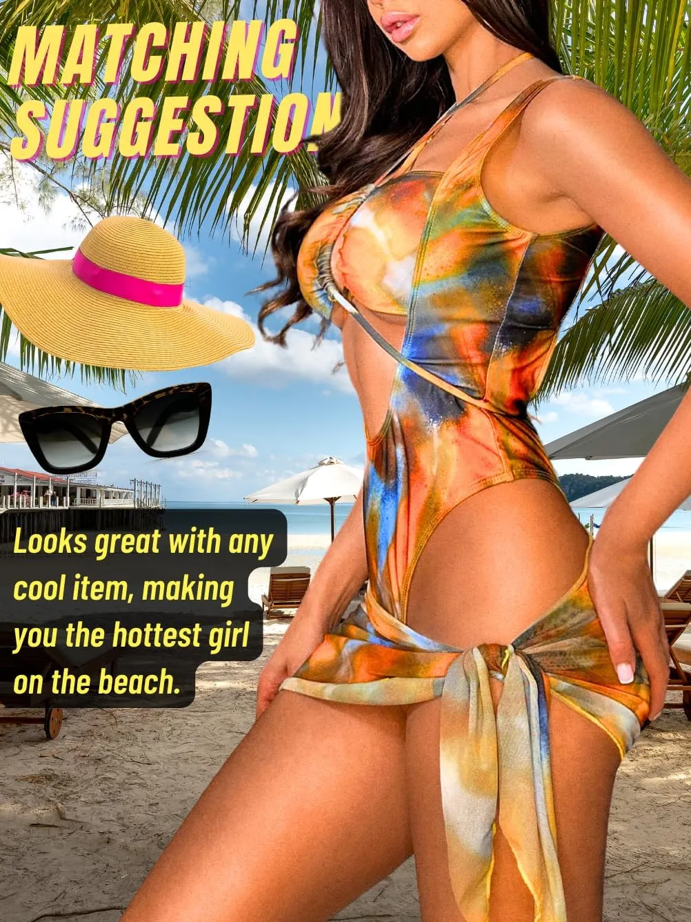 Kaei&Shi Cut Out One Piece Swimsuit,Strappy String Monokini Miami Outfit,Sexy Bathing Suit for Women