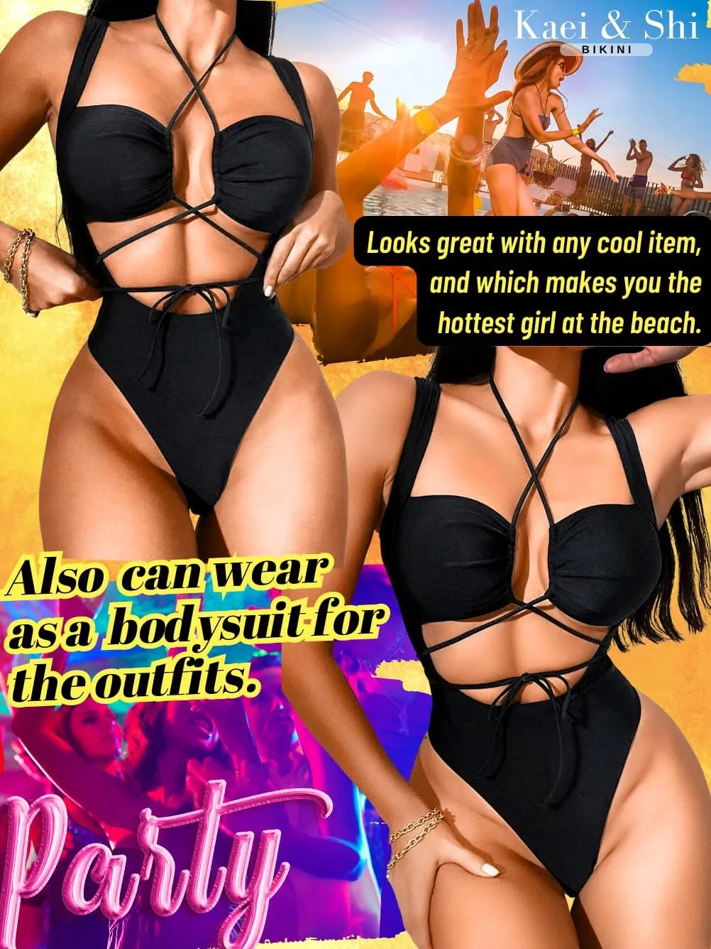 Kaei&Shi Cut Out One Piece Swimsuit,Strappy String Monokini Miami Outfit,Sexy Bathing Suit for Women