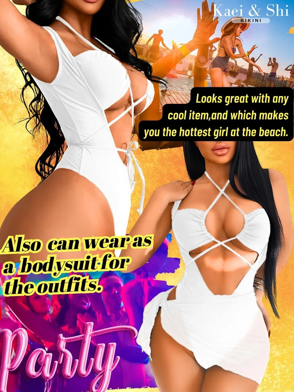 Kaei&Shi Cut Out One Piece Swimsuit,Strappy String Monokini Miami Outfit,Sexy Bathing Suit for Women