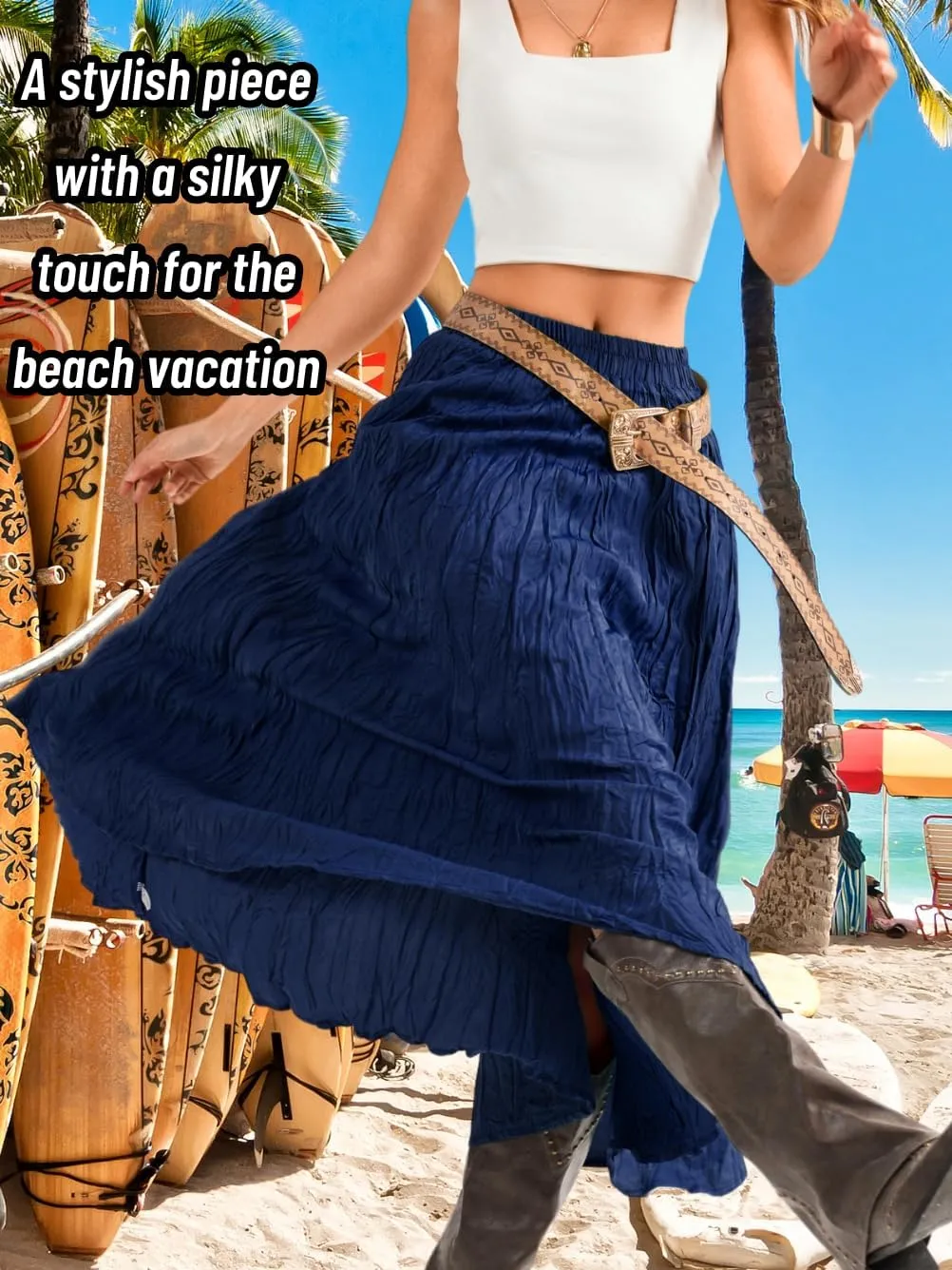 Kaei&Shi Pleated Midi Skirt,High Waisted A Line Flowy Boho Skirts for Women,Renaissance Costume Country Festival Vacation