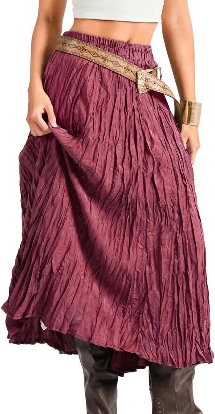 Kaei&Shi Pleated Midi Skirt,High Waisted A Line Flowy Boho Skirts for Women,Renaissance Costume Country Festival Vacation