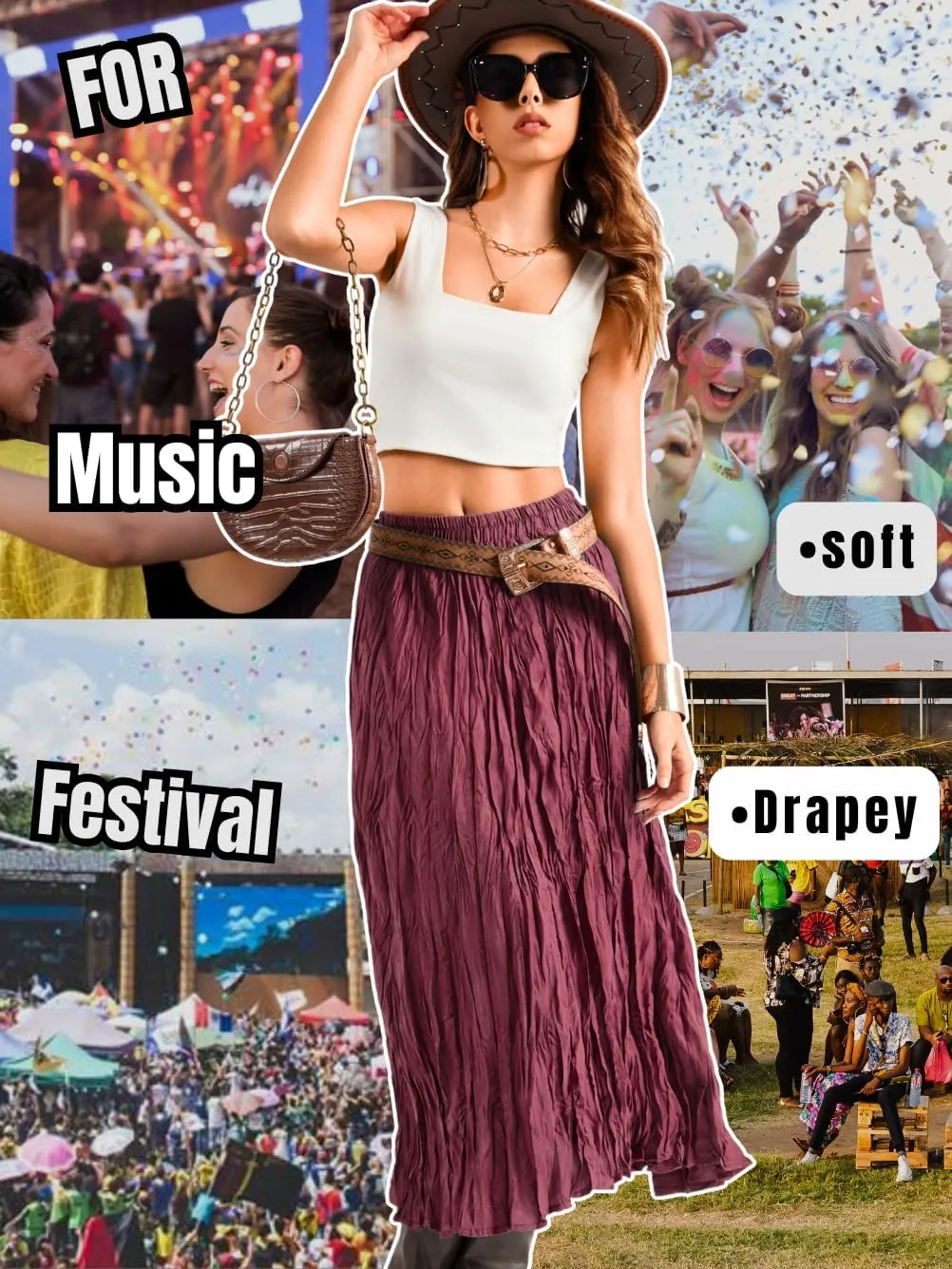 Kaei&Shi Pleated Midi Skirt,High Waisted A Line Flowy Boho Skirts for Women,Renaissance Costume Country Festival Vacation