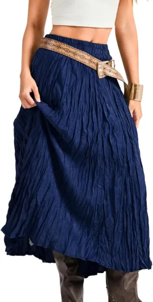 Kaei&Shi Pleated Midi Skirt,High Waisted A Line Flowy Boho Skirts for Women,Renaissance Costume Country Festival Vacation