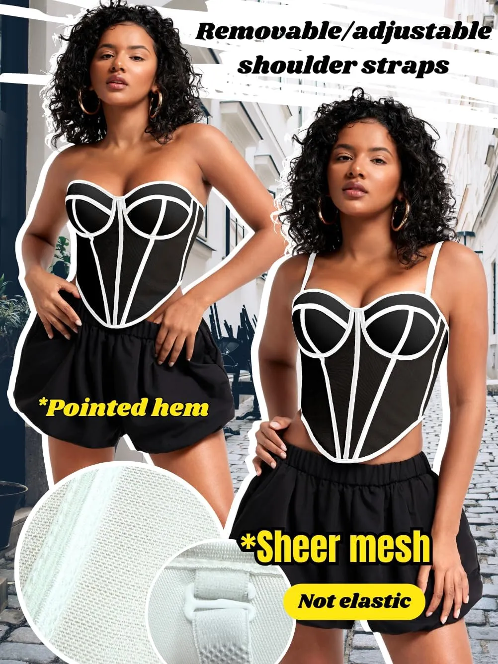 Kaei&Shi Sexy Mesh Sheer Corset Top,Sleeveless Bustier Bra for Women Going Out