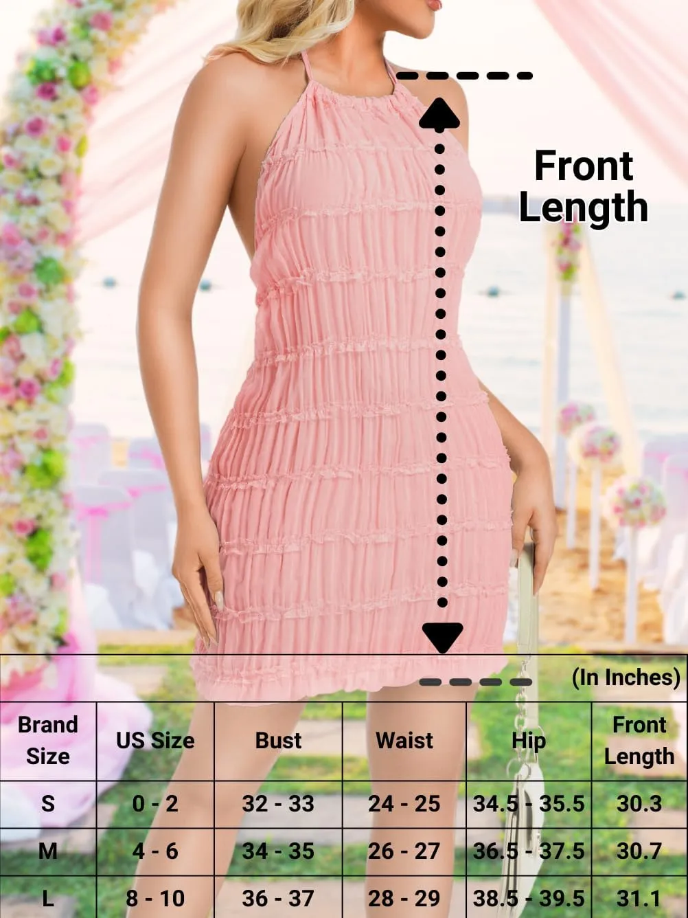 Kaei&Shi Summer Halter Chiffon Dresses,Backless Tiered Mini Dress,Women Ruched Lace Trim Beach Sundress