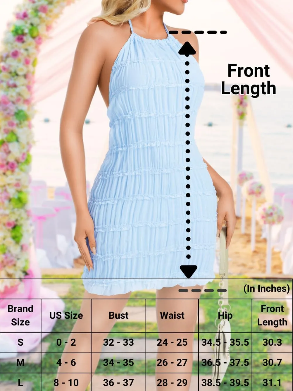 Kaei&Shi Summer Halter Chiffon Dresses,Backless Tiered Mini Dress,Women Ruched Lace Trim Beach Sundress