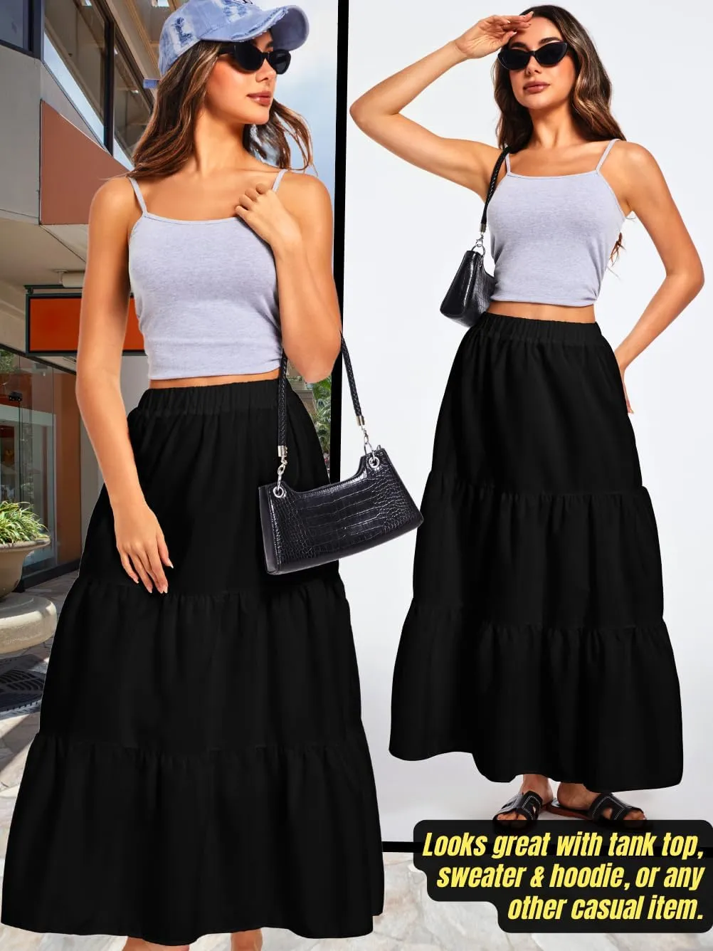 Kaei&Shi Womens Boho High Waisted Gingham Long Maxi Skirts Summer