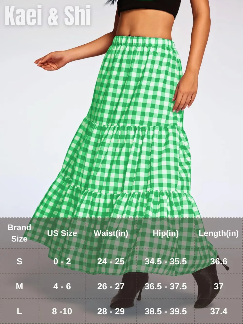 Kaei&Shi Womens Boho High Waisted Gingham Long Maxi Skirts Summer