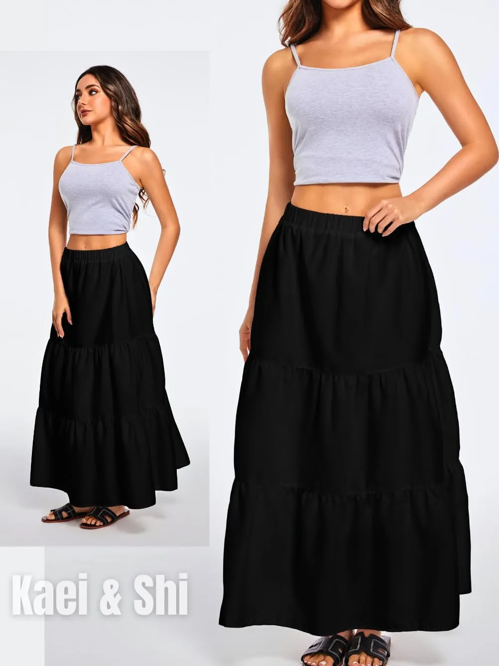 Kaei&Shi Womens Boho High Waisted Gingham Long Maxi Skirts Summer