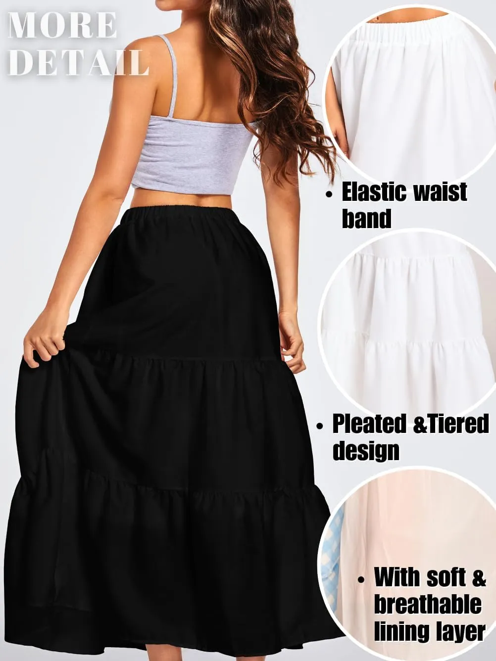 Kaei&Shi Womens Boho High Waisted Gingham Long Maxi Skirts Summer