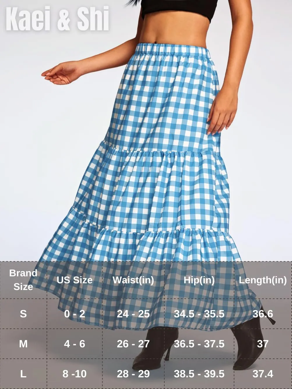 Kaei&Shi Womens Boho High Waisted Gingham Long Maxi Skirts Summer