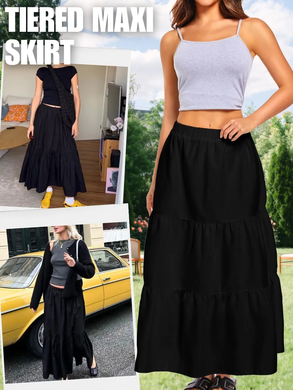 Kaei&Shi Womens Boho High Waisted Gingham Long Maxi Skirts Summer