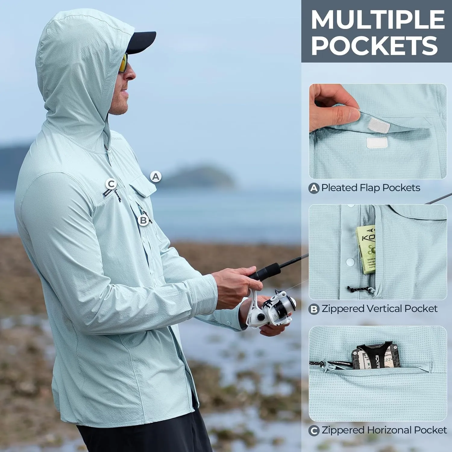 KastKing Baxter Pass UPF 50  Long Sleeve Shirt with Hood - Breathable, Quick-Dry, 4-Way Stretch, Multi Design for Outdoors